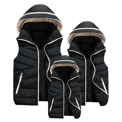 UNIVOS KUNI/ г. Осень-зима, семейный жилет, пальто костюмы для родителей и детей, для мальчиков и девочек, на молнии, с капюшоном, большой размер 3XL Q6022 - Цвет: Black
