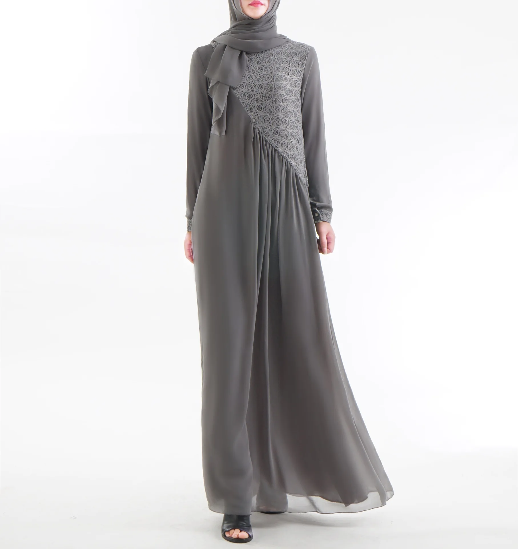 Женское мусульманское длинное платье для девочки кружево abaya Дубай Турецкая индейка Bangladesh Синий Черный Серый халат кимоно Jubah Кафтан Исламская одежда