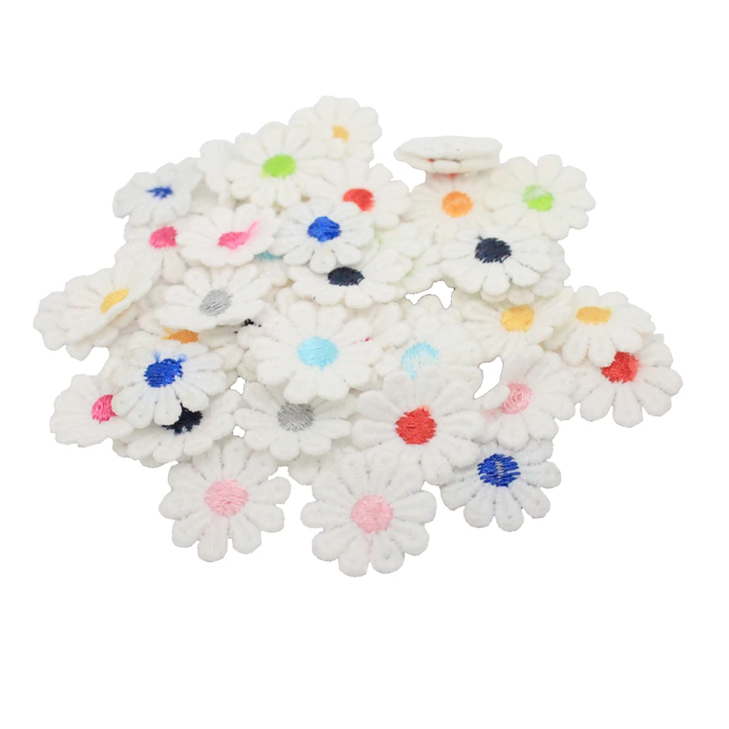 

50 шт. вышитых ромашек, Аппликации, кружевные нашивки, одежда, свадебное платье, ремесло