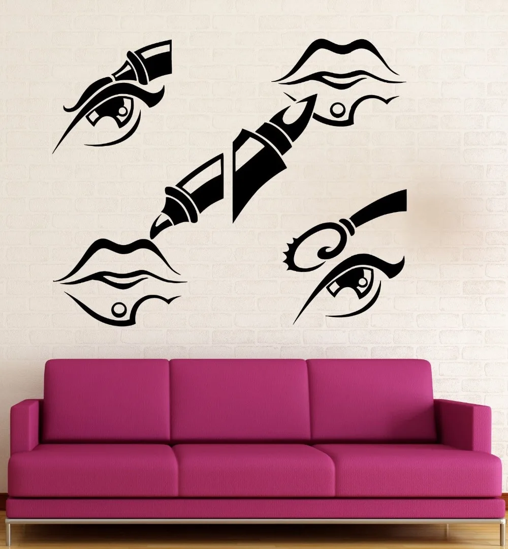 

Wall Sticker Vinyl Decal Lips Makeup Cosmetics Beauty Salon Style
