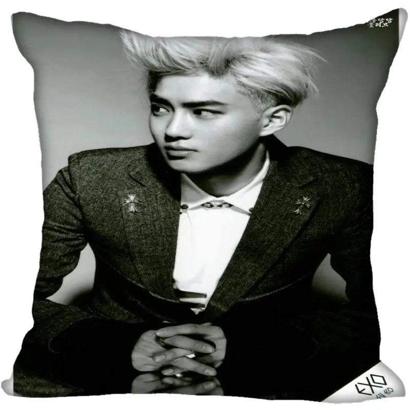 Наволочки New Custom Kpop EXO SUHO с печатью на квадратной наволочке для домашнего декора с застежкой-молнией из атласа (одна сторона).
