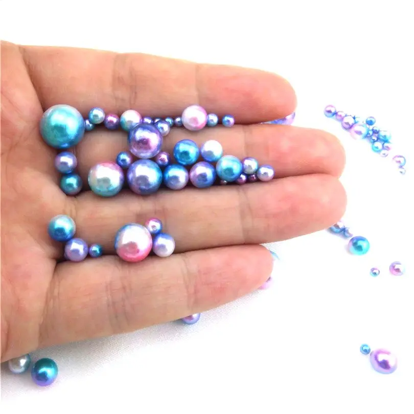 Модные круглые радужные искусственные жемчужины без отверстий бусины ремесла