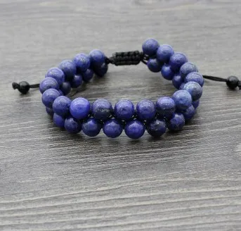 8 мм ty5v двухрядный лазурит Регулируемый Шарм макраме плетеная веревка браслеты