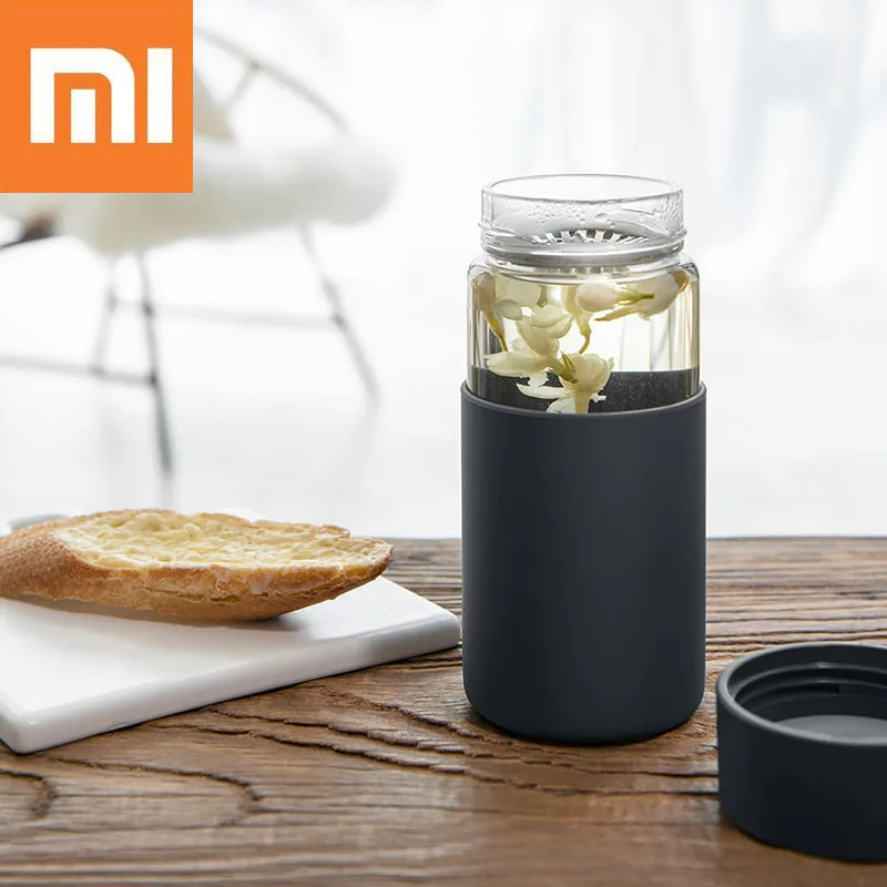 Grey Xiaomi Funhome 350 мл стеклянная бутылка для воды Легкая термостойкая герметичная чашка для воды кружка для питья с силиконовой крышкой - Цвет: Grey
