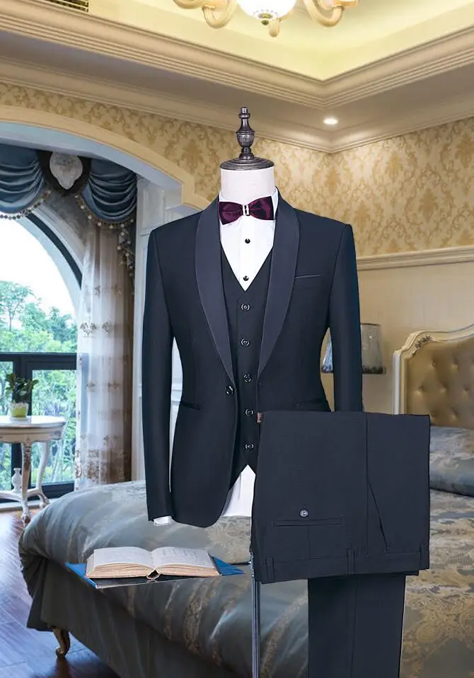 2018 новый черный пиджак жениха костюмы Slim Fit мужские свадебное платье для