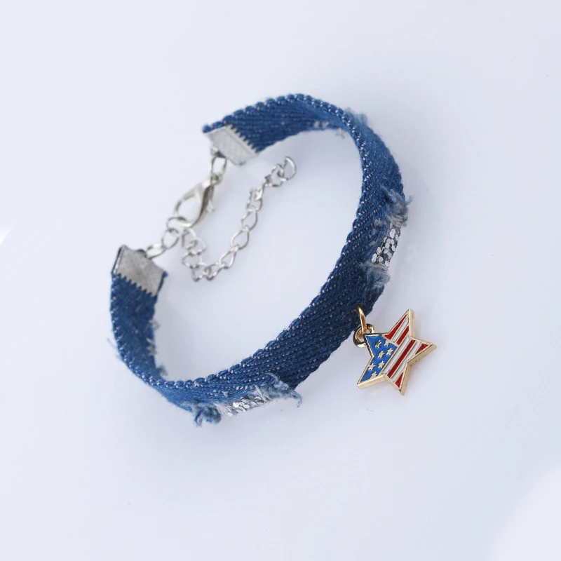 НИЛСЕН Новые пятиконечные браслеты из денима с американским флагом для мужчин и женщин, манжеты браслета для женщин, обернутые в виде якоря.
