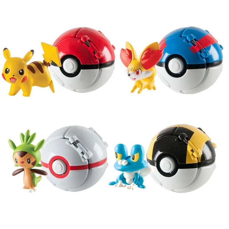 4pcs no box TAKARA TOMY Покемон мультфильм Pika Chespin Fennekin Froakie фигурки с мячом фигура аниме коллекции детские игрушки подарки - Цвет: 4pcs no box