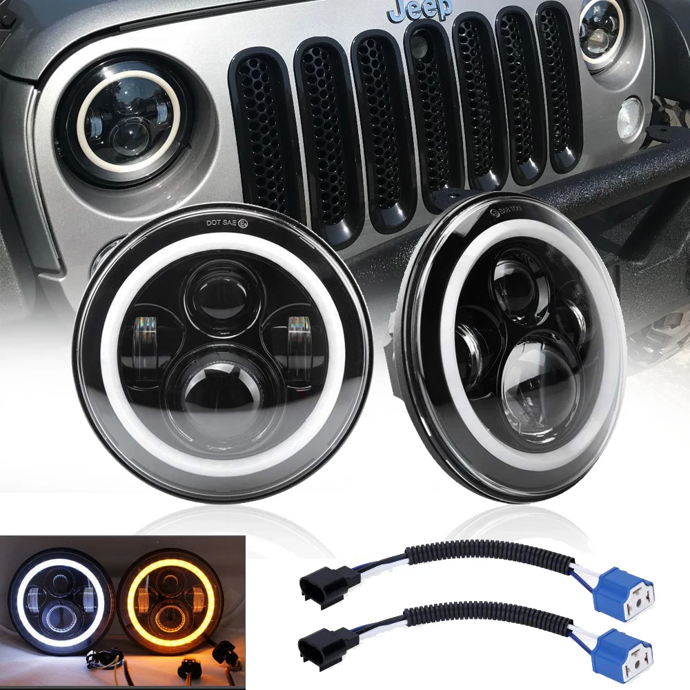 7 дюймов H4/H13 IP67 60 Вт Halo Angle Eye светодиодная фара Водонепроницаемая для JEEP Wrangler