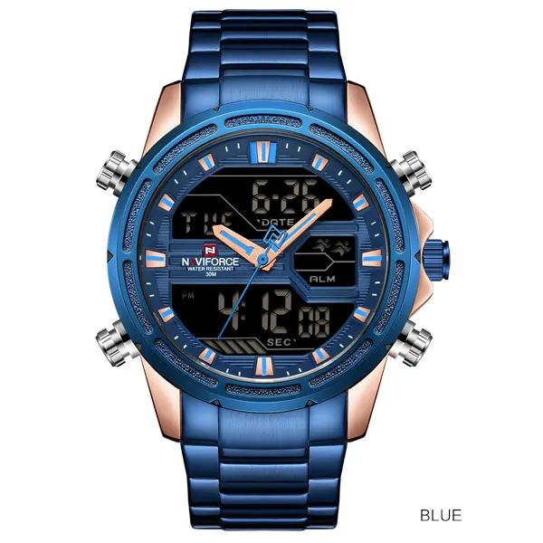 blue NAVIFORCE Роскошные Брендовые мужские спортивные часы мужские кварцевые светодиодный цифровые часы мужские военные наручные часы Relogio Masculino - Цвет: blue