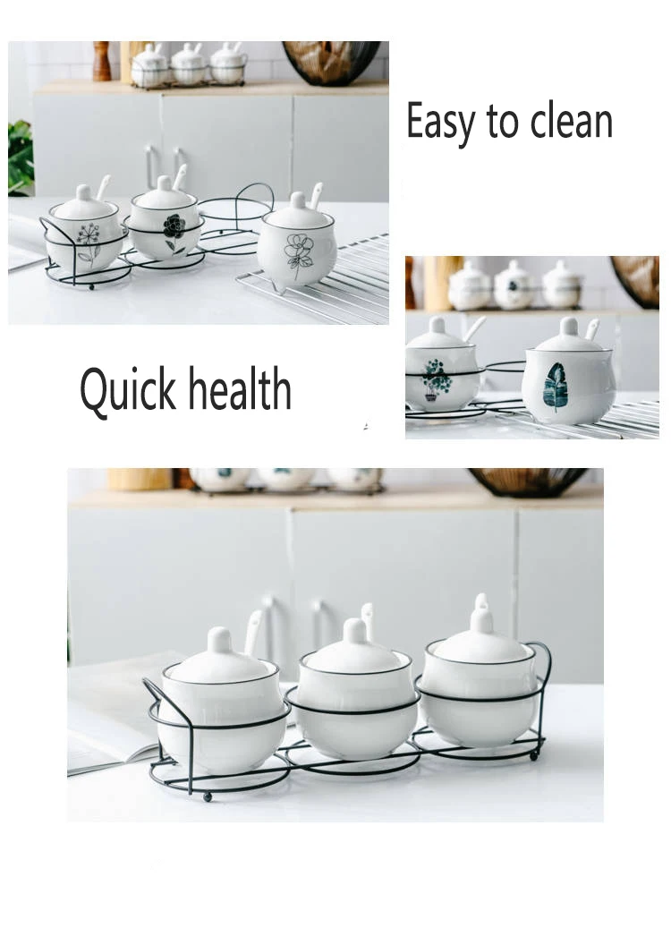 Ceramic Seasoning Jar Three-piece Kitchen Utensils Seasoning Box Household Salt Seasoning Seasoning Tank Combination Set Send