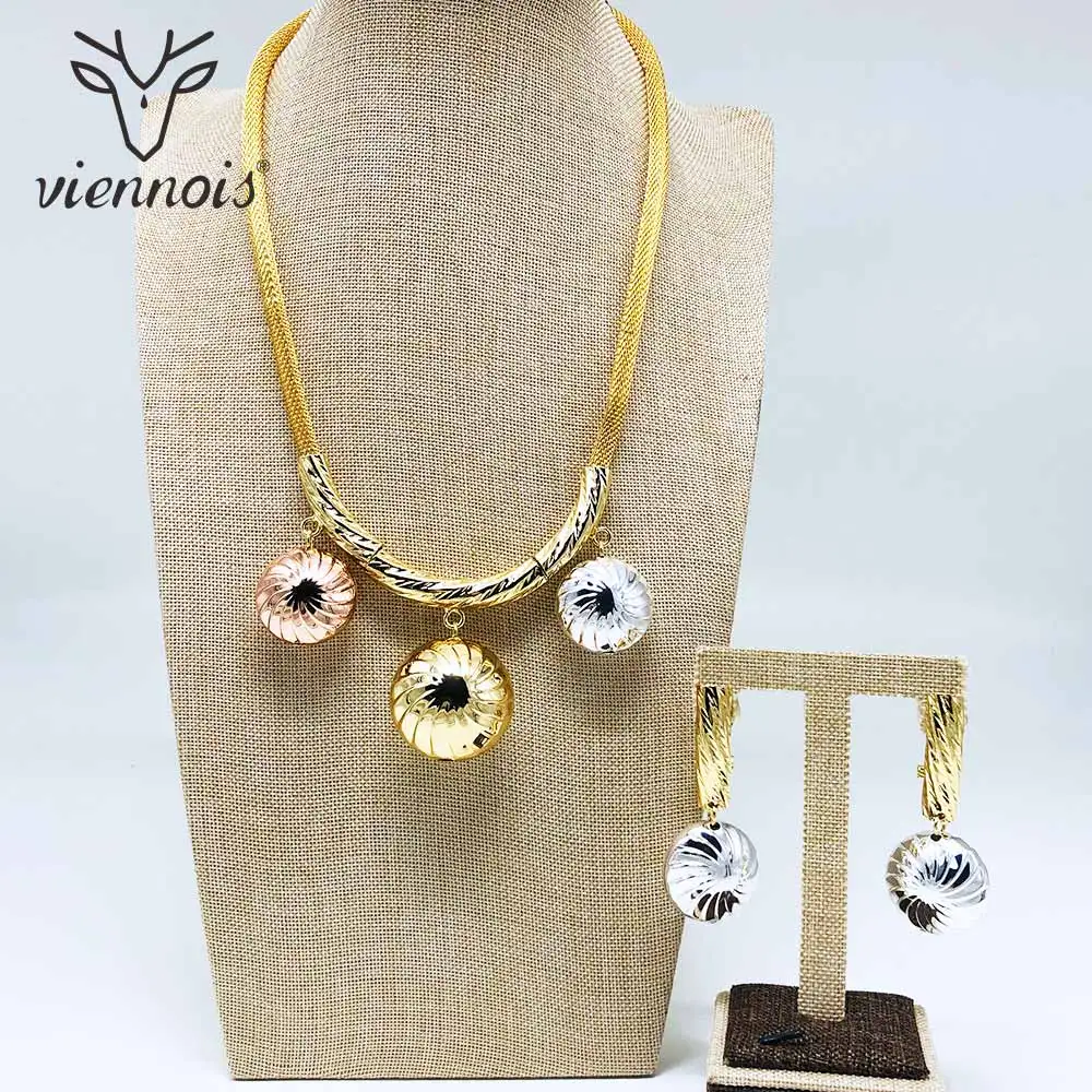 Новинка от Viennois модные золотые Цвет Висячие серьги Mix мяч кулон ожерелье набор