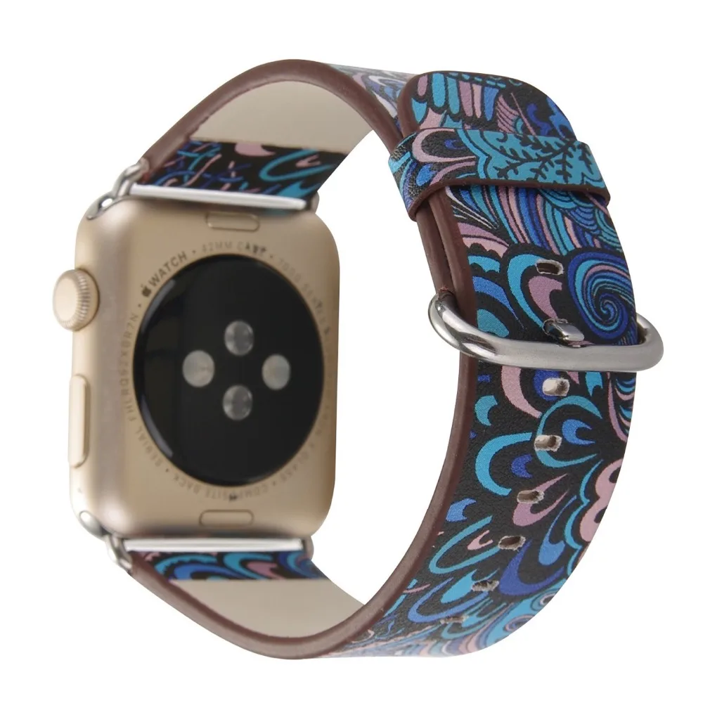Кожаный ремешок для часов Apple Watch 44 мм 40 42 38 серии 4 3 2 1 с цветочным принтом наручные