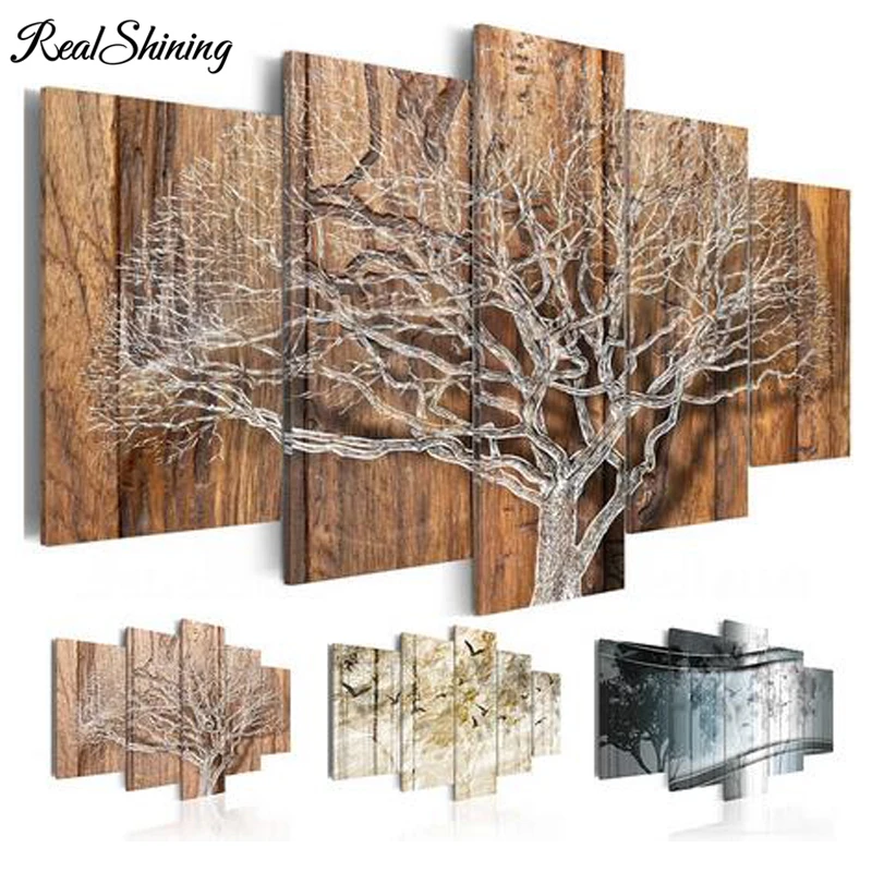 5 панелей мульти-картины природное дерево пейзаж летающая птица 5d сделай сам