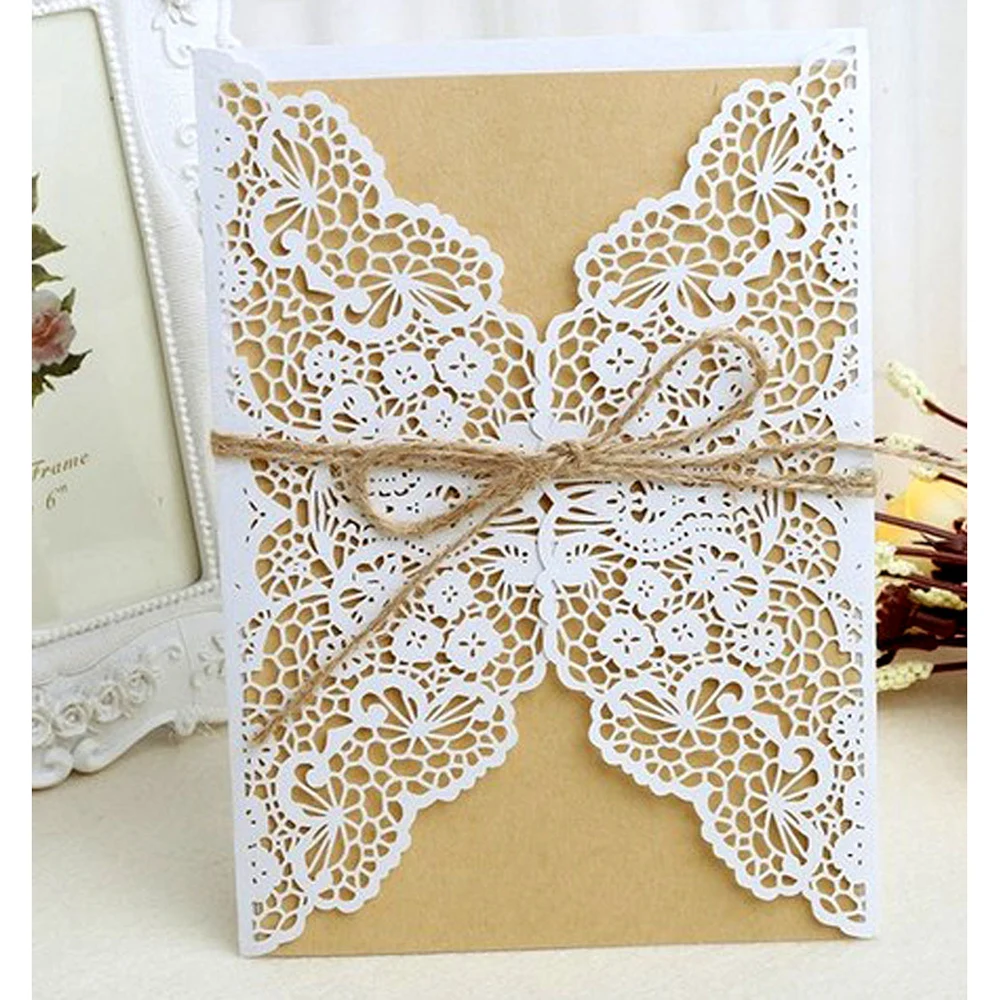 New 10Pcs Laser Cut Wedding Party Invitations Cards West Bridal Shower Gift Greeting Card Decor 2 Colors Optional | Дом и сад