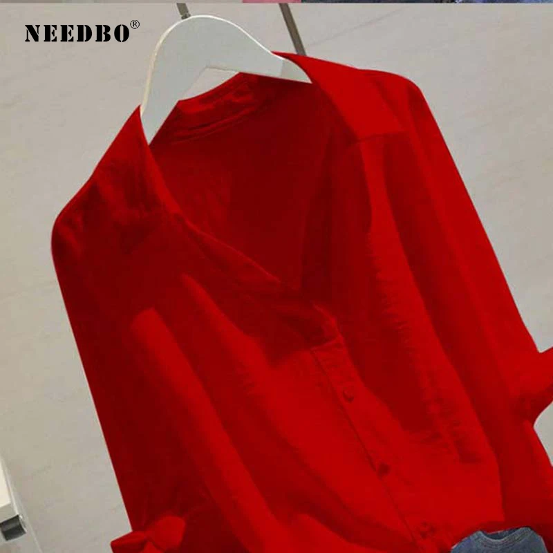 Женская блузка NEEDBO белая Повседневная Блузка с коротким рукавом большого