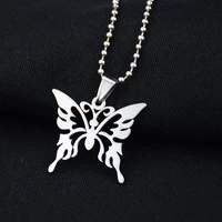 fashion hollow butterfly stainless steel necklace chain trendy pendant for women men best quality cool punk party jewelry