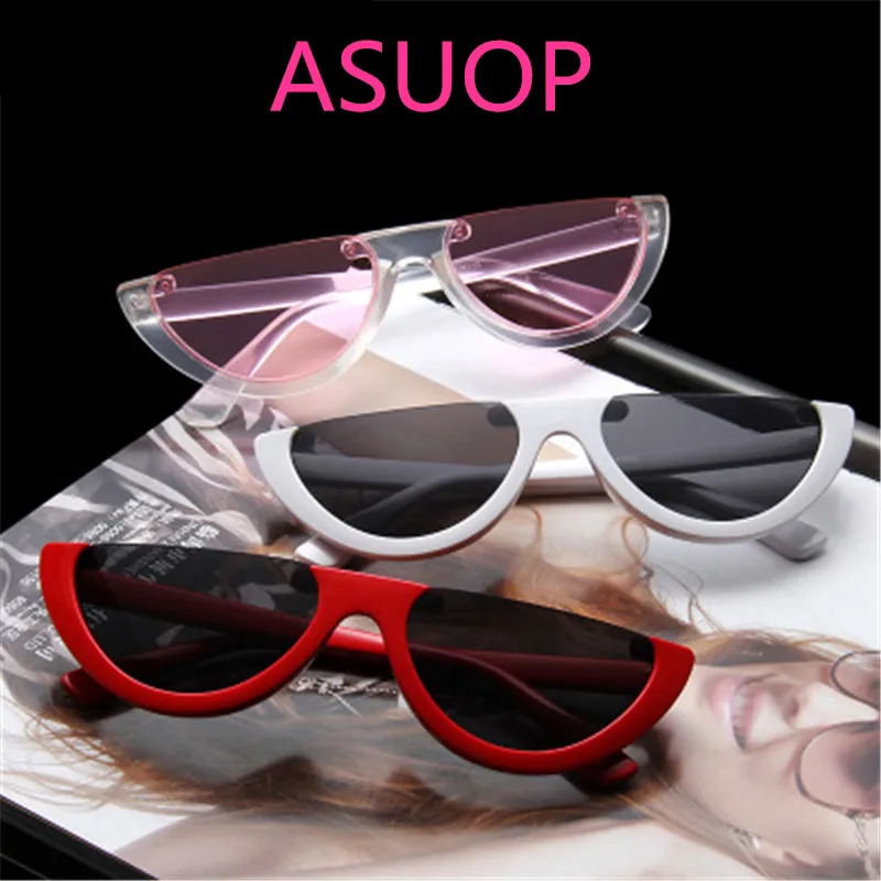 

ASUOP new retro cat eyes ladies sunglasses men's semi-circle triangle fashion glasses transparent UV400 classic sunglasses