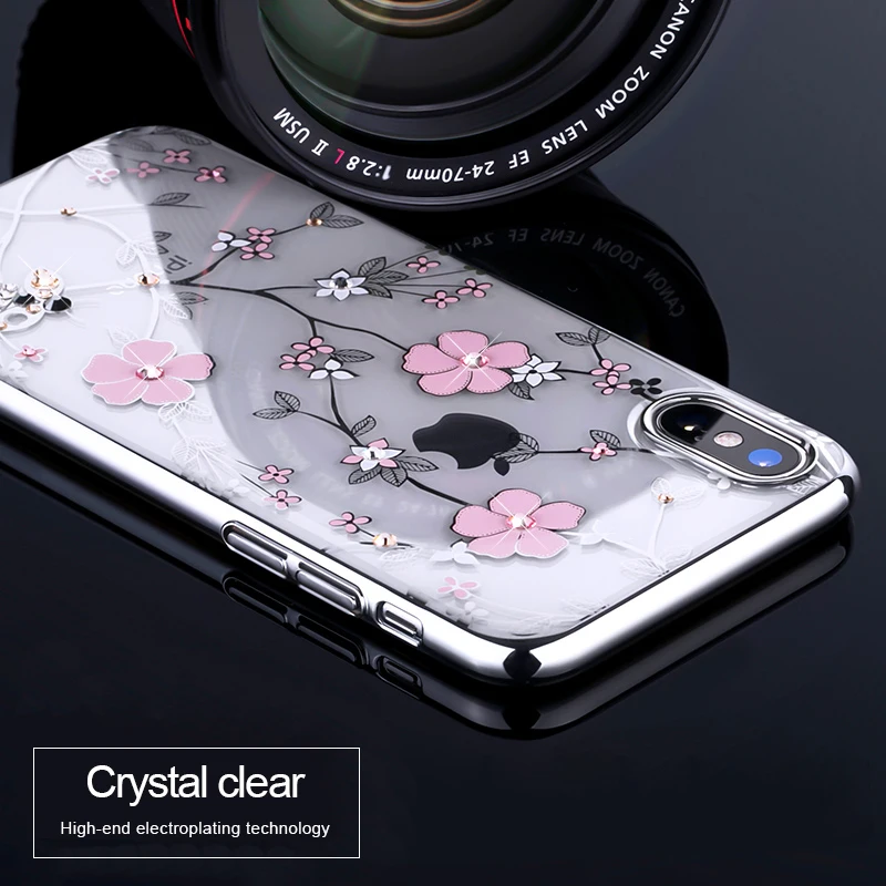 KINGXBAR для iPhone X 6 6s 7 8 Plus кристаллами от Swarovski Diamond Flower прозрачный чехол Чехол плюс