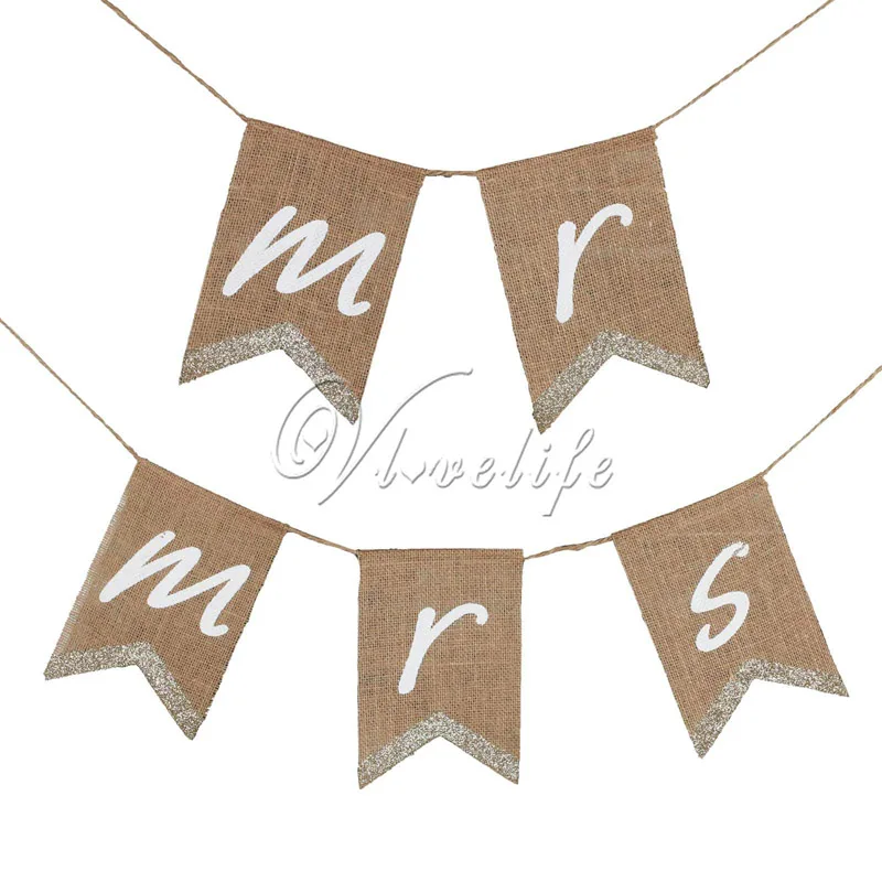 &quotMr mrs&quot Свадебный баннерный знак для стула серебристый блестящий порошок