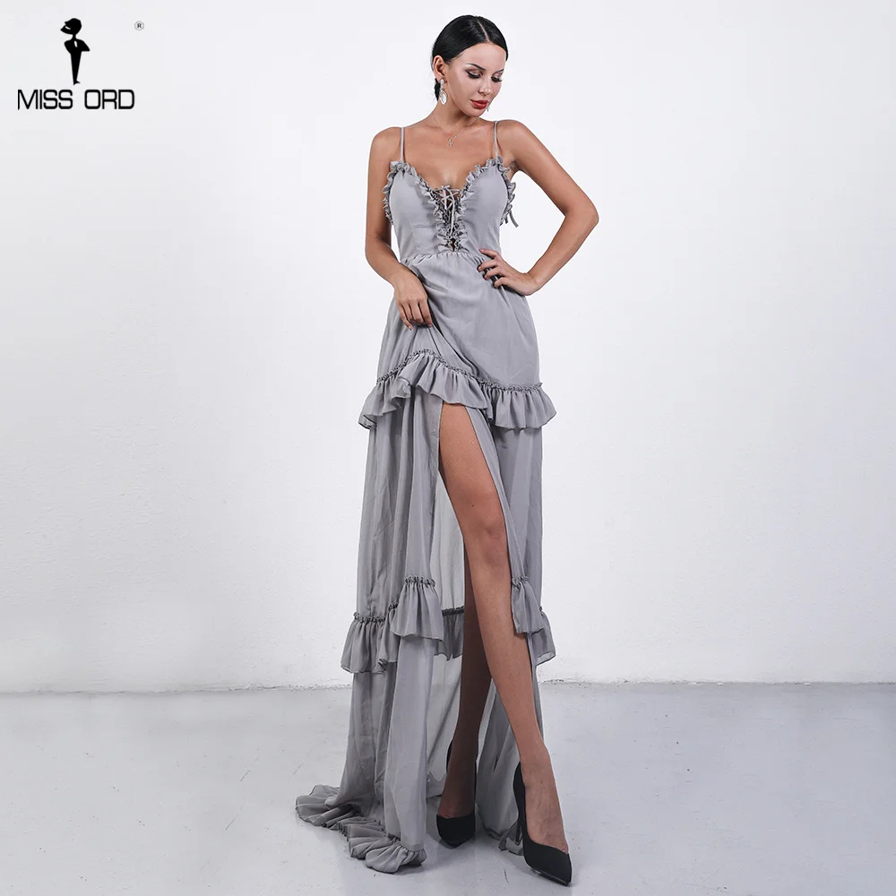 Missord 2019 сексуальные Изящные V шеи с открытыми плечами платья оборками женское