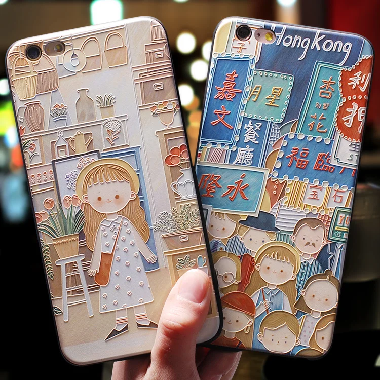 Hong Kong ретро улица маленькая девушка эскиз картина маслом выступающий рельеф чехол для Iphone XS MAX XR 11 PRO MAX XS X Чехол