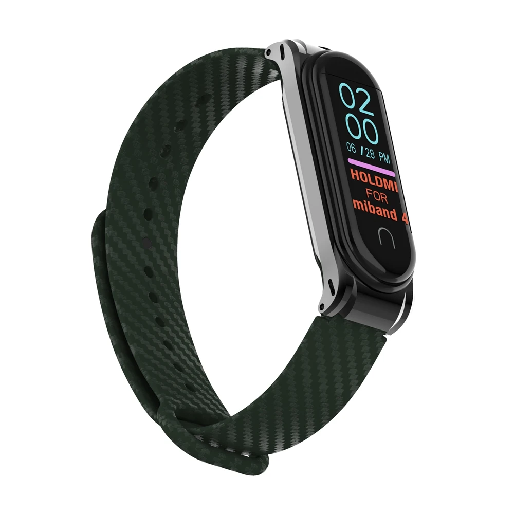 Hangrui mi Band 4 силиконовый чехол из углеродного волокна для Xiaomi mi band 4 ремешок металлический каркас браслет mi band 3 ремешок из нержавеющей стали