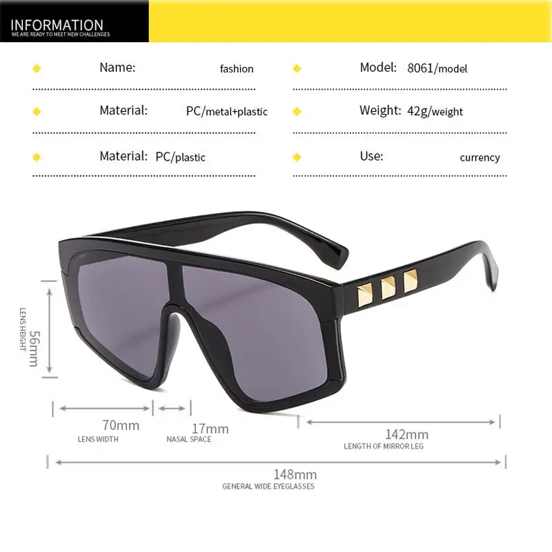 Luxury Punk Sunglasses Women Rivet Oversized Sun Glasses Cool Mirror Lens Glasses Flat Top Gradient Eyewear Oculos De Sol UV400
