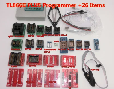 TL866II Плюс Программатор+ 24 адаптера+ IC зажим высокоскоростной AVR MCU Flash EPROM программатор Замена TL866A/CS - Цвет: TL866II 26 Ttems
