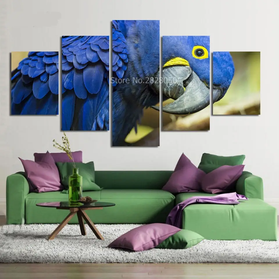Синий попугай олень животное холст искусство 5 панелей картина в рамке гостиная