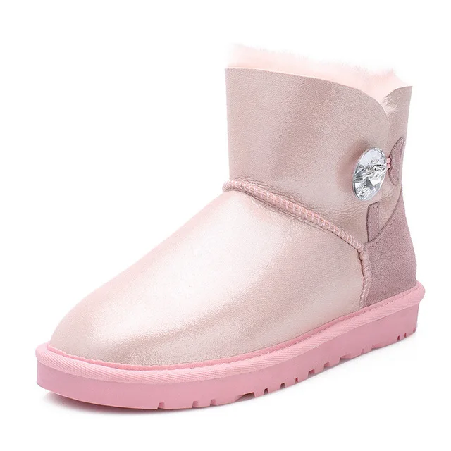 Одежда высшего качества из овечьей кожи зимние теплые Сапоги и ботинки для девочек Водонепроницаемый женские зимние ботинки натуральный Мех животных Для женщин модные ботильоны - Цвет: Pink