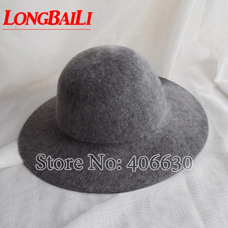 

Winter Elegant Women Plain Wool Felt Fedora Hats Wide Brim Round Top Chapeu Feminino Free Shipping BMDW036