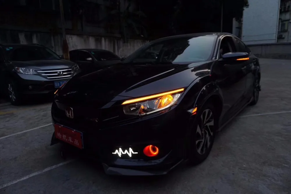 Автомобильный Стайлинг для Honda Civic 10th- светодиодный дневной свет с динамическим поворотным сигналом