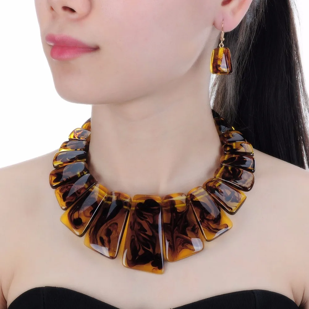 4 Colors Hot Sale JEROLLIN Jewelry Resin Necklace Earrings Sets Beaded Big Choker Women Gift collier | Украшения и аксессуары