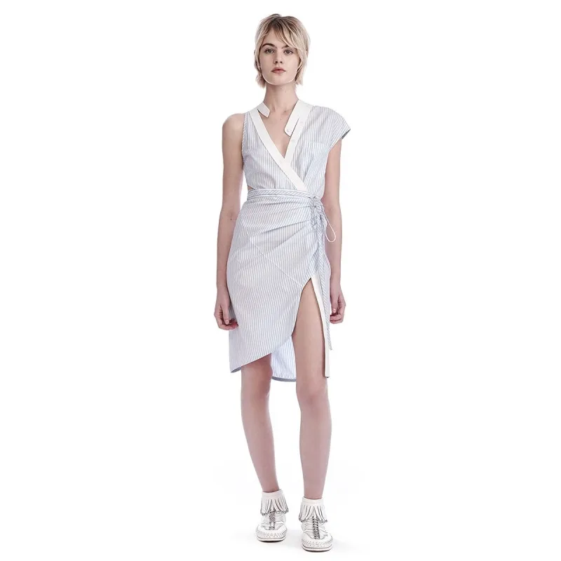 Модные Полосатые глубокий v образный вырез спинки асимметричное платье Для