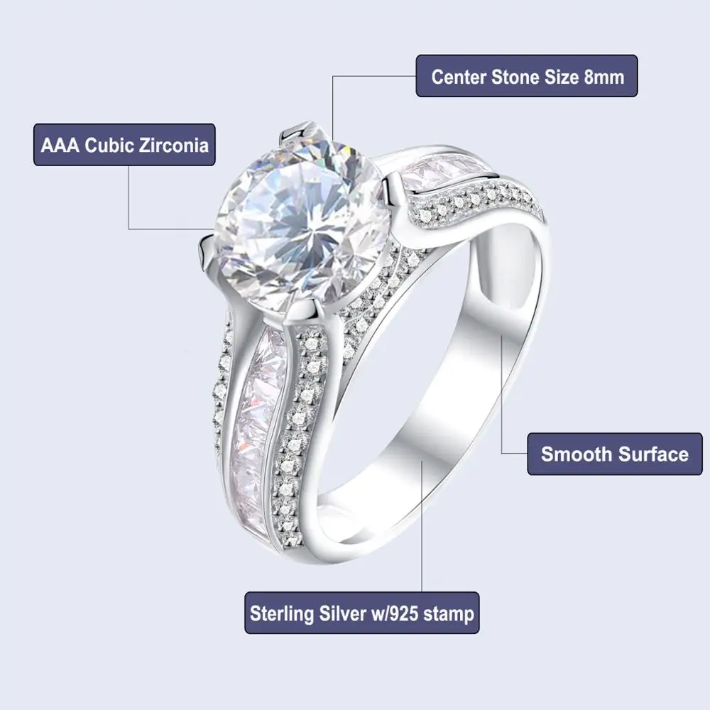 Newshe 925 пробы Серебряное обручальное кольцо 2 Ct Круглый Белый AAA CZ Модный дизайн ювелирные изделия для женщин JR4791