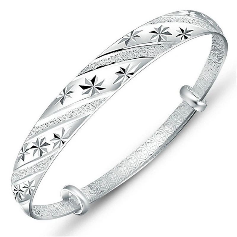 

Romantic Gypsophila Star Adjustable Bangle 925 Silver Color Bracelet Bangle for Women Fine Jewelry