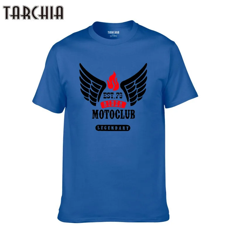 TARCHIA 2021 Tees Tops Homme Print Cotton Short Sleeve Motoclub Rider New Summer T Shirt Casual Slim Men Plus Size Fashion | Мужская