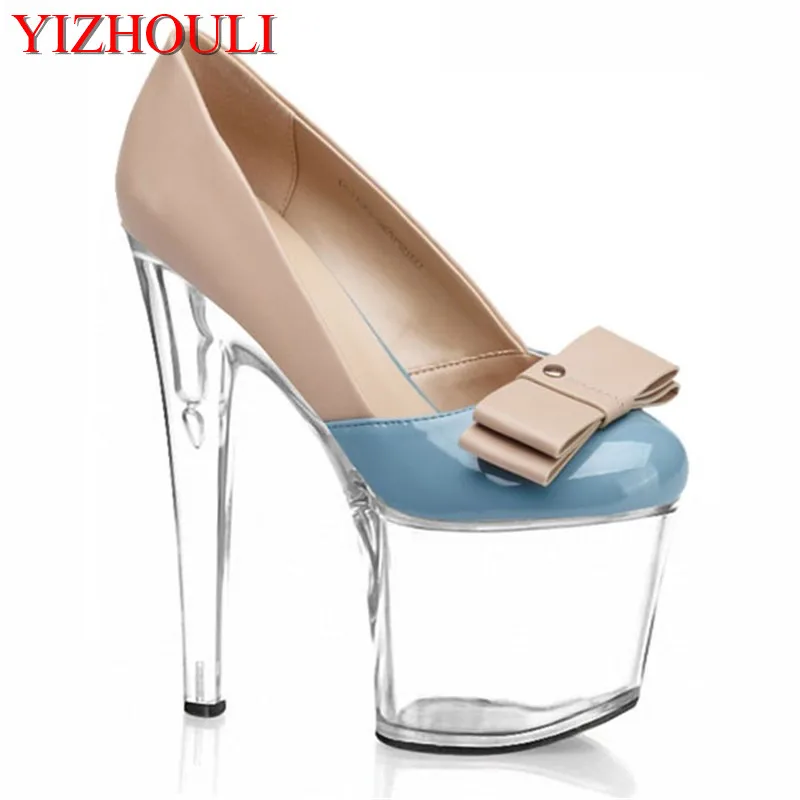 Transparent and high heels for women platform high heels round toe white and dancing shoes 17-20cm