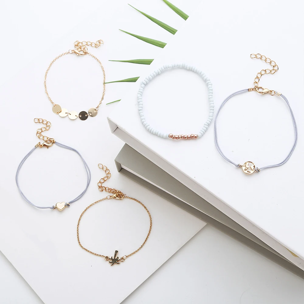 5 шт./компл. модные женские туфли браслет Кокосовая пальма полые карту в форме