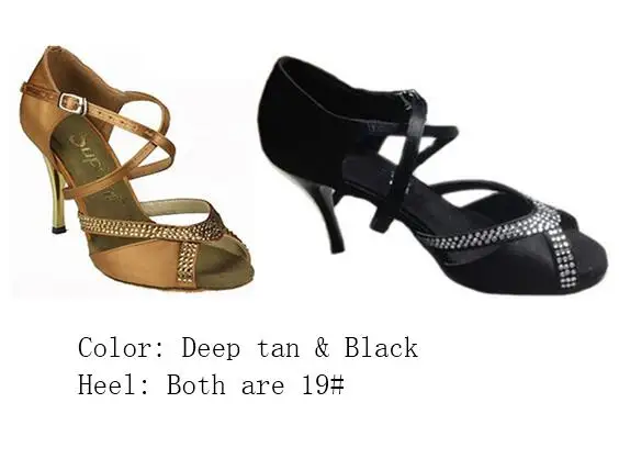 Deep tan Black 2 ; коллекция года; обувь ручной работы на высоком каблуке для танго; стразы; обувь для танцев с кристаллами; Suphini - Цвет: Deep tan Black 2
