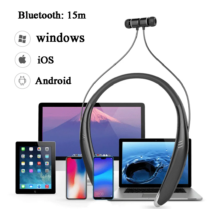 Беспроводная Bluetooth Спортивная гарнитура с шейным креплением HD удобные наушники