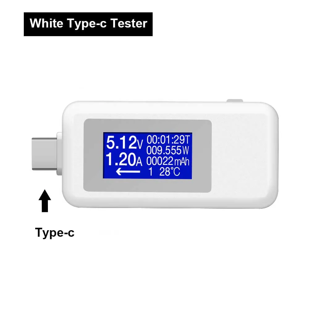 White Type-c Tester Тип-c USB Тестер DC Цифровой вольтметр Usb тестер напряжение измеритель тока Амперметр детектор power Bank зарядное устройство вольтметр с индикатором - Цвет: White Type-c Tester