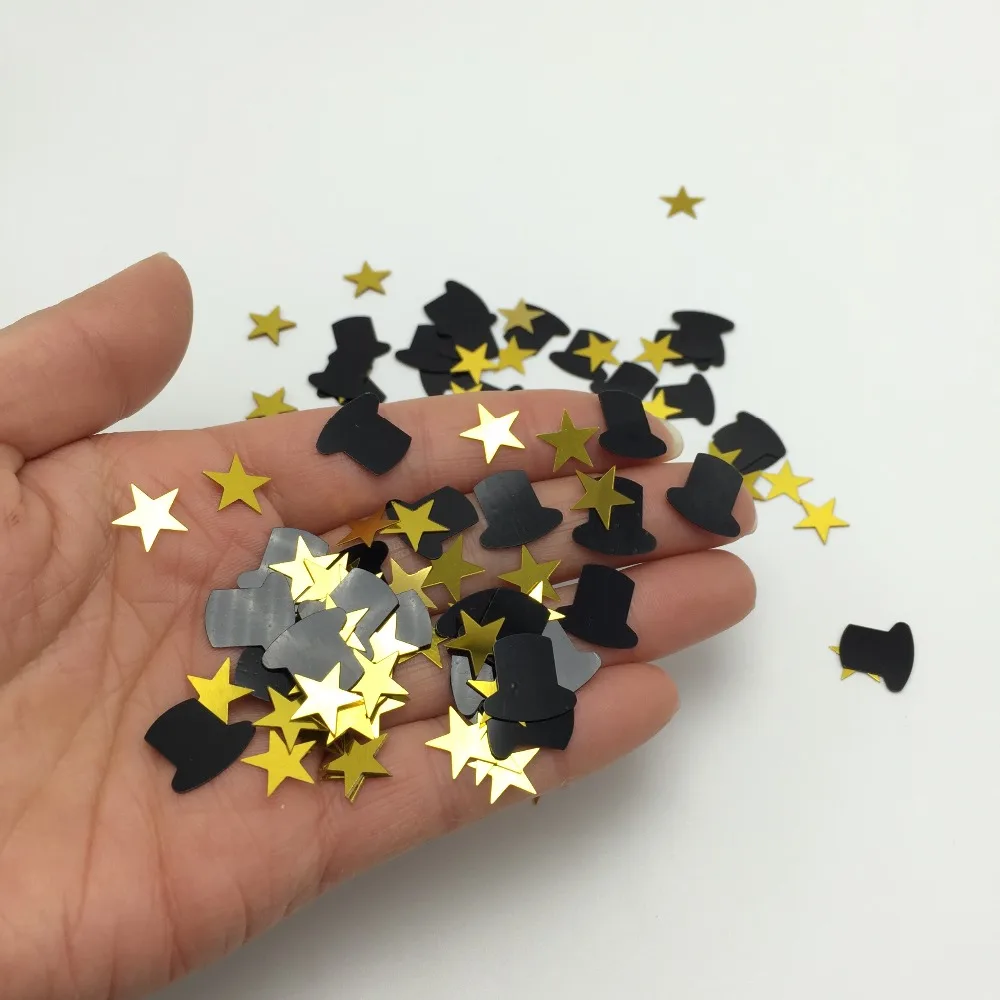 

50g Black Top Hat and Gold Star Confetti Hollywood Movie Star birthday Party Decoration kits