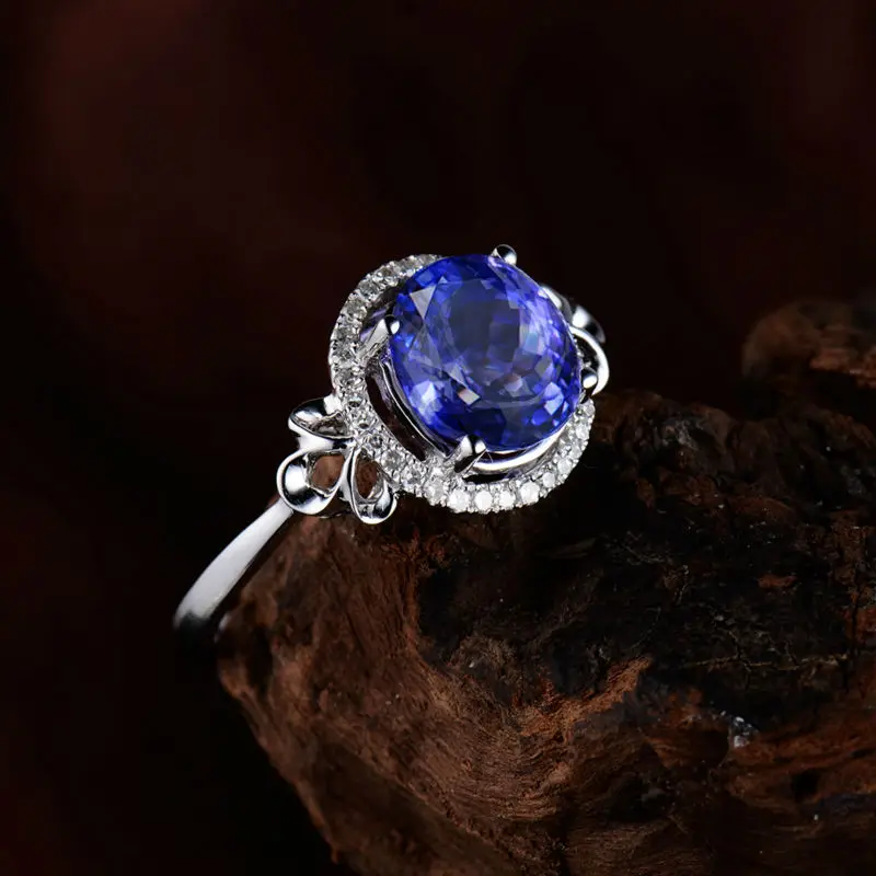 LOVERJEWELRY обручение Овальный 7x8 мм натуральный алмаз танзанит кольцо 18kt Белое золото подлинный драгоценный камень ювелирные изделия для любимой жены подарок