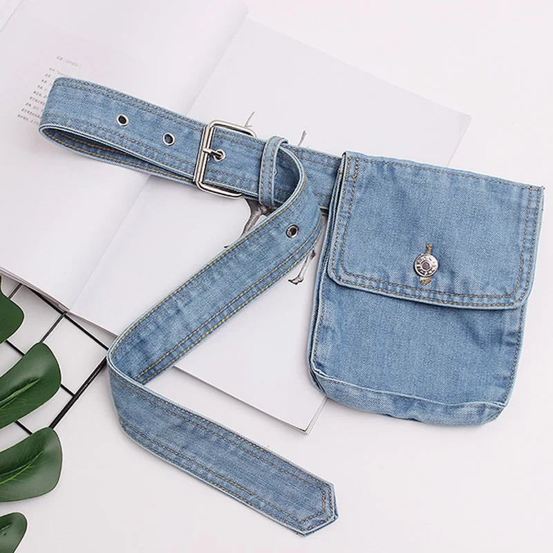 light blue Annmouler модная женская поясная сумка, регулируемая поясная сумка, синяя джинсовая поясная сумка, маленькая сумка для телефона, высокое качество, поясная сумка, набедренная сумка - Цвет: light blue