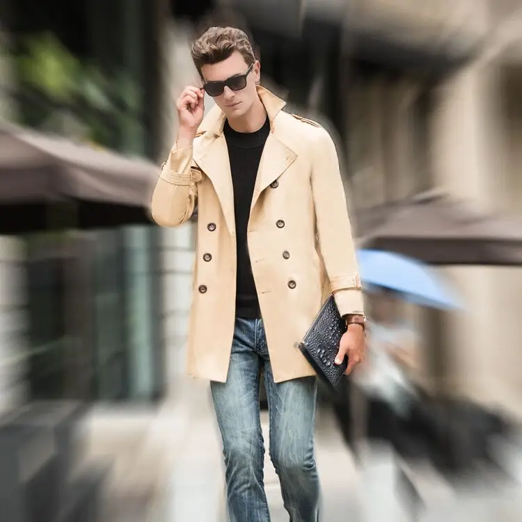 Мужской длинный Тренч двубортный с отложным воротником большого размера на