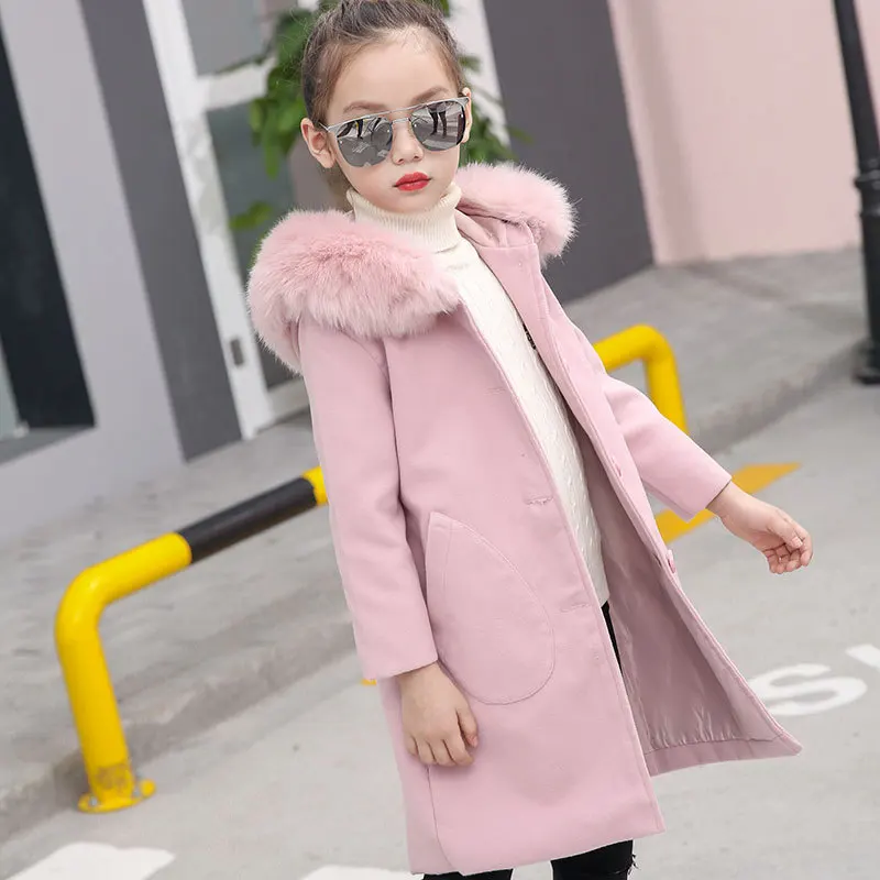 Шерстяное пальто для девочек Новинка 2020 года Зимнее теплое Детская верхняя