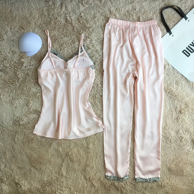 Новые модные роскошные кружево Шелковый пижамный комплект Лето Осень Костюмы