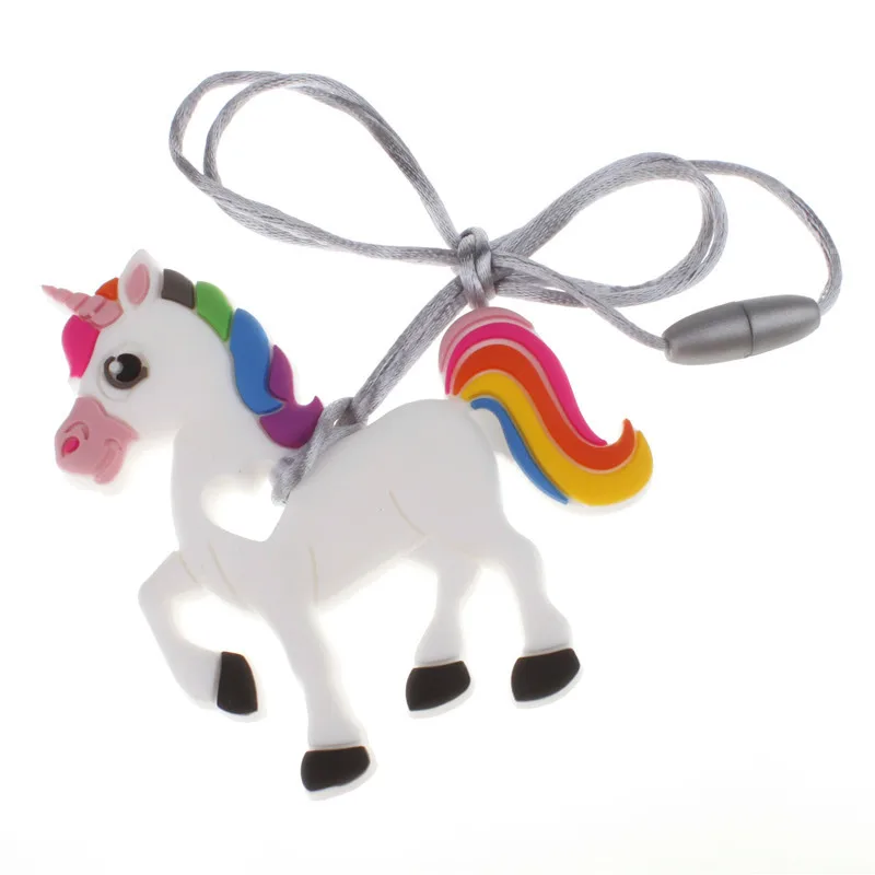 

10PCS Silicone Baby Necklace Pendant Unicorn Teether Teething Necklace Bpa Free Chewable Baby Pacifier Clip Accessory Gift