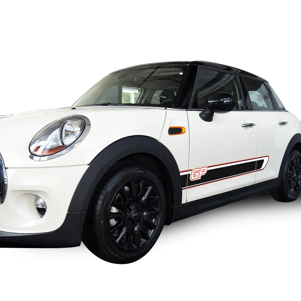 2 Pieces Racing Stripes Door Side Skirt Graphics Vinyl Decal Sticker for Mini Cooper R56 GP Rocker KK Black and White | Автомобили и